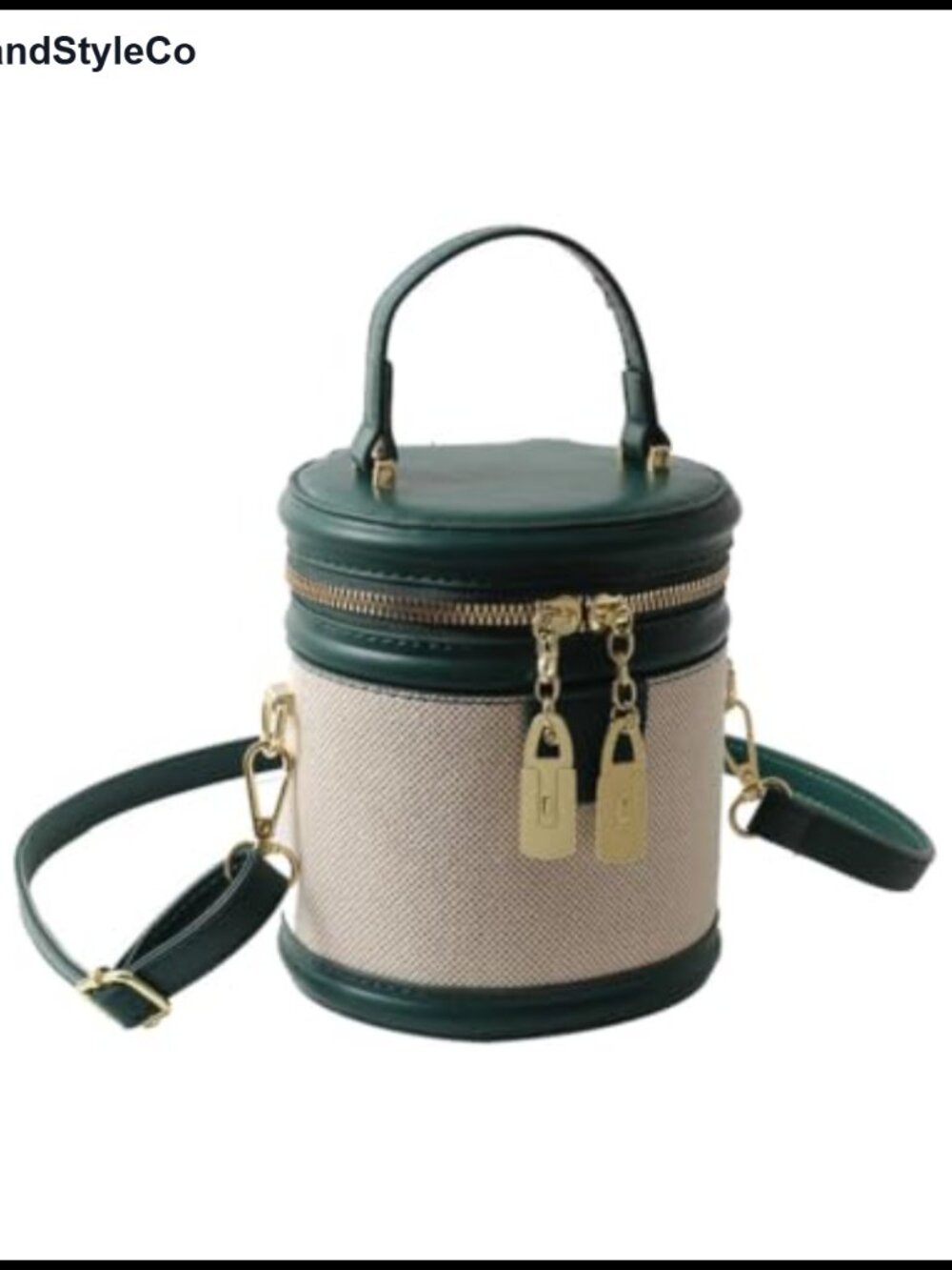 Small Cylinder Crossbody Bucket Bag Canvas Faux Leather Purse